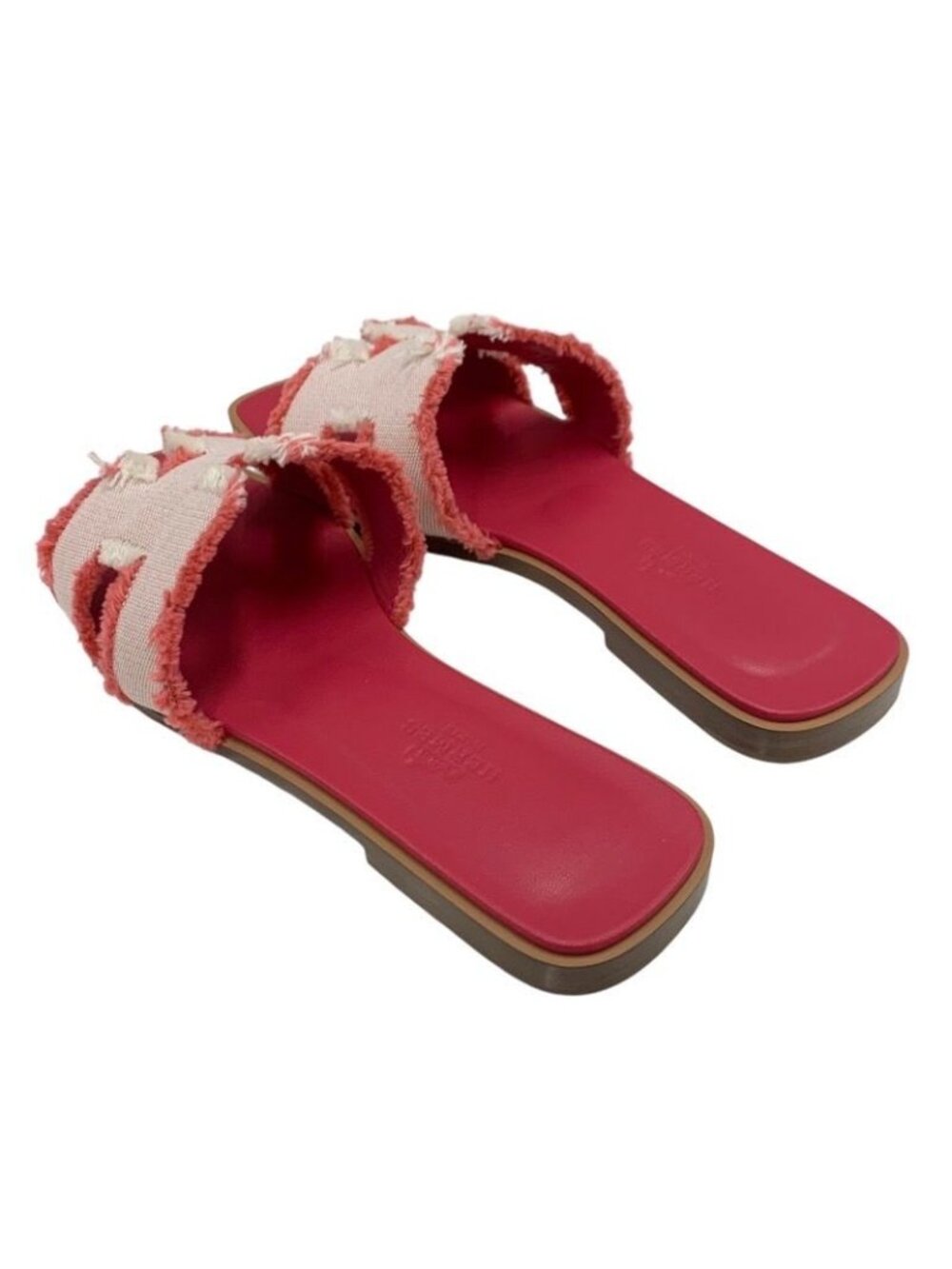 ★SOLD★ Hermes Oran Sandals Shoes Fabric Leather Pink Flat - Picture 4 of 9
